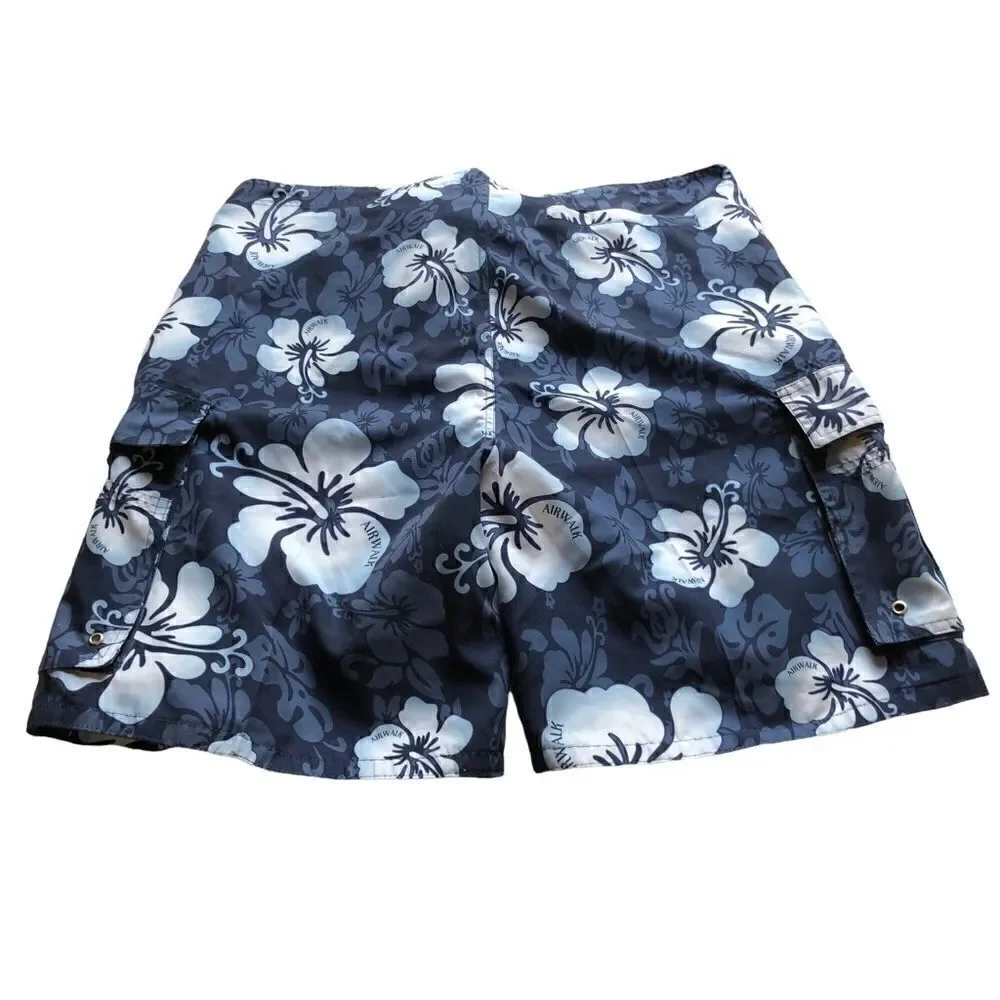 Airwalk board shorts blue and white, lined NWOT 2XL 3 pockets velcro closure